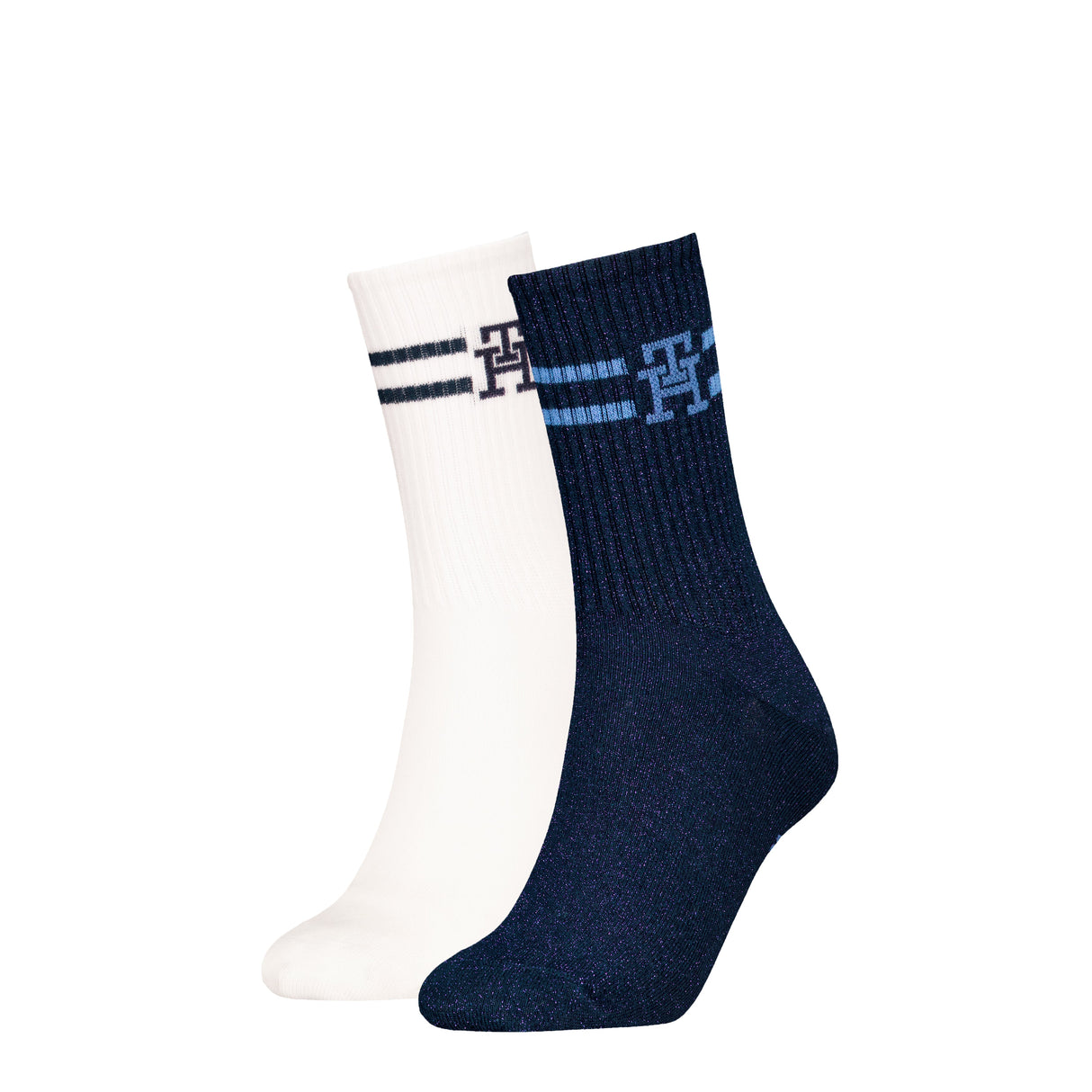 Tommy Hilfiger 2 Pack Trainer Womens Crew Socks Navy/White