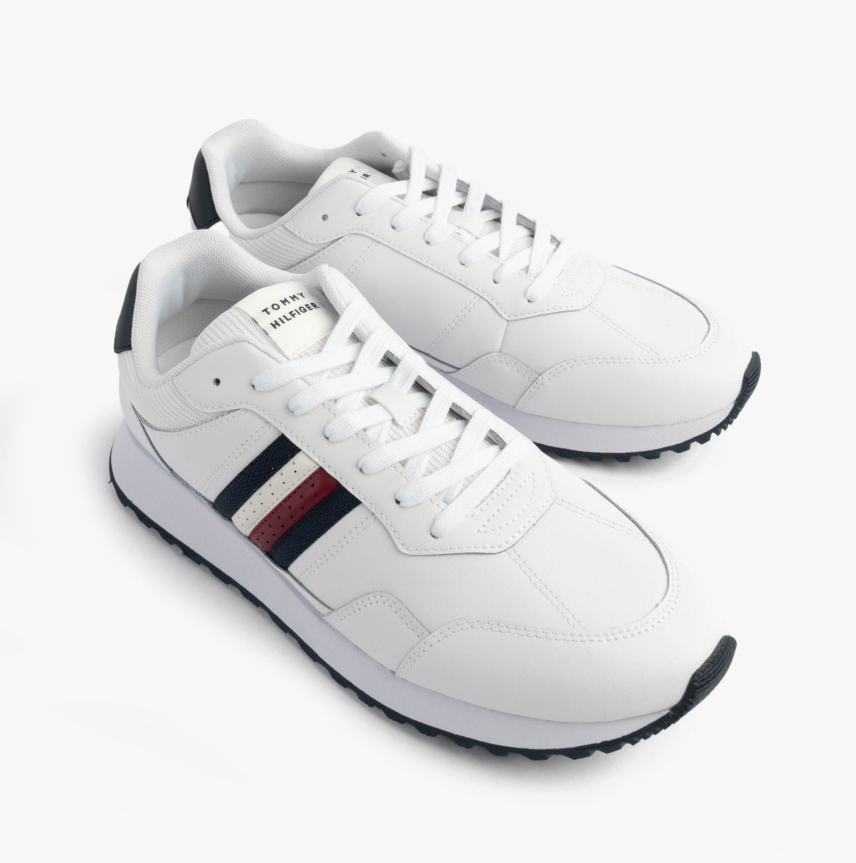 Tommy Hilfiger Mens Signature Tape Cleat Leather Trainers White