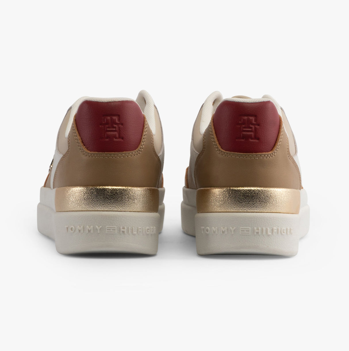 Tommy Hilfiger MONOGRAM METALLIC LEATHER Womens Court Trainers Classic Khaki