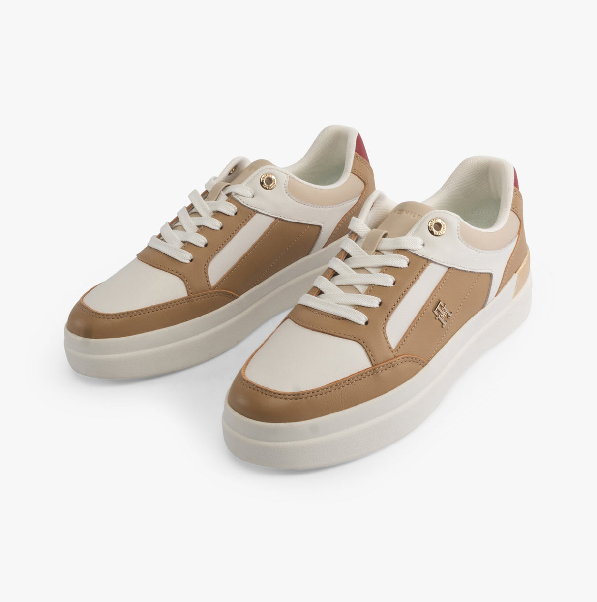 Tommy Hilfiger MONOGRAM METALLIC LEATHER Womens Court Trainers Classic Khaki