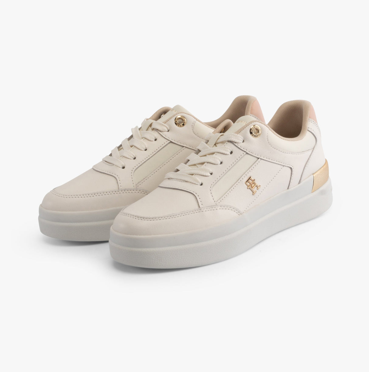 Tommy Hilfiger MONOGRAM METALLIC LEATHER Womens Court Trainers Ancient White