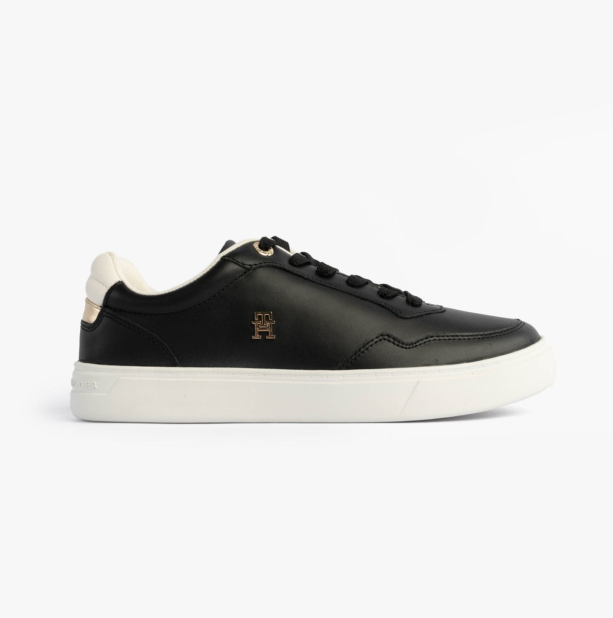 Tommy Hilfiger Womens Leather TH Monogram Plaque Court Trainers Black