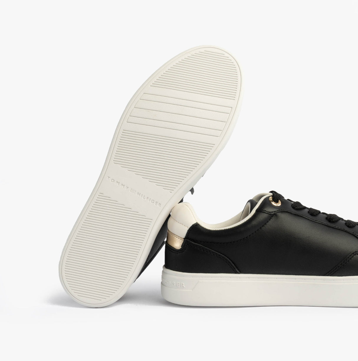 Tommy Hilfiger Womens Leather TH Monogram Plaque Court Trainers Black