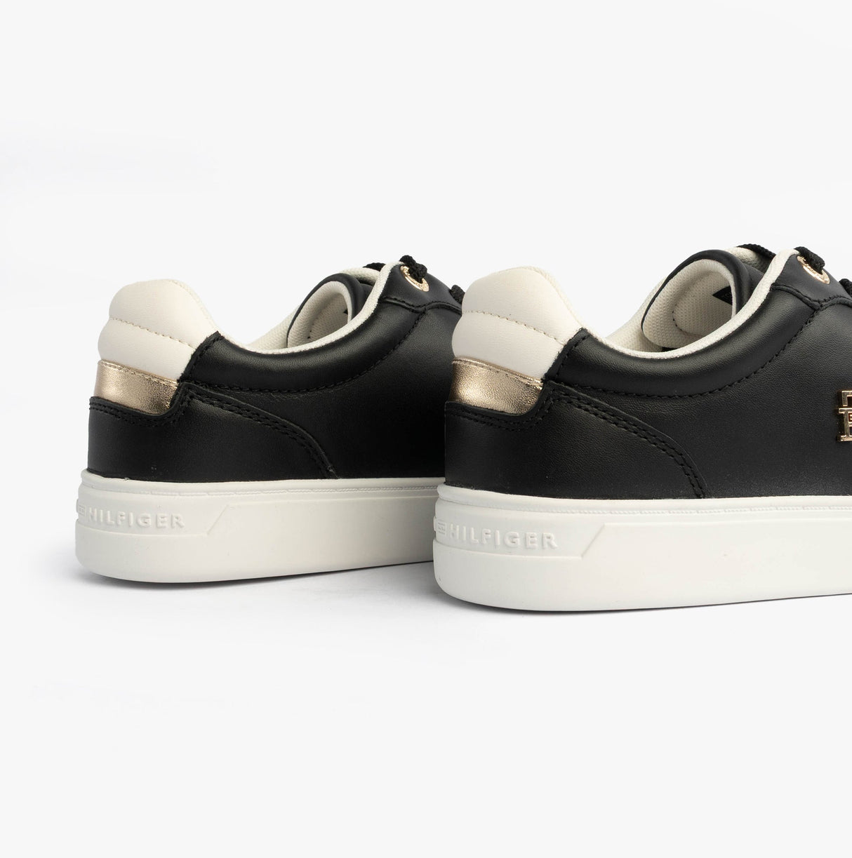 Tommy Hilfiger Womens Leather TH Monogram Plaque Court Trainers Black