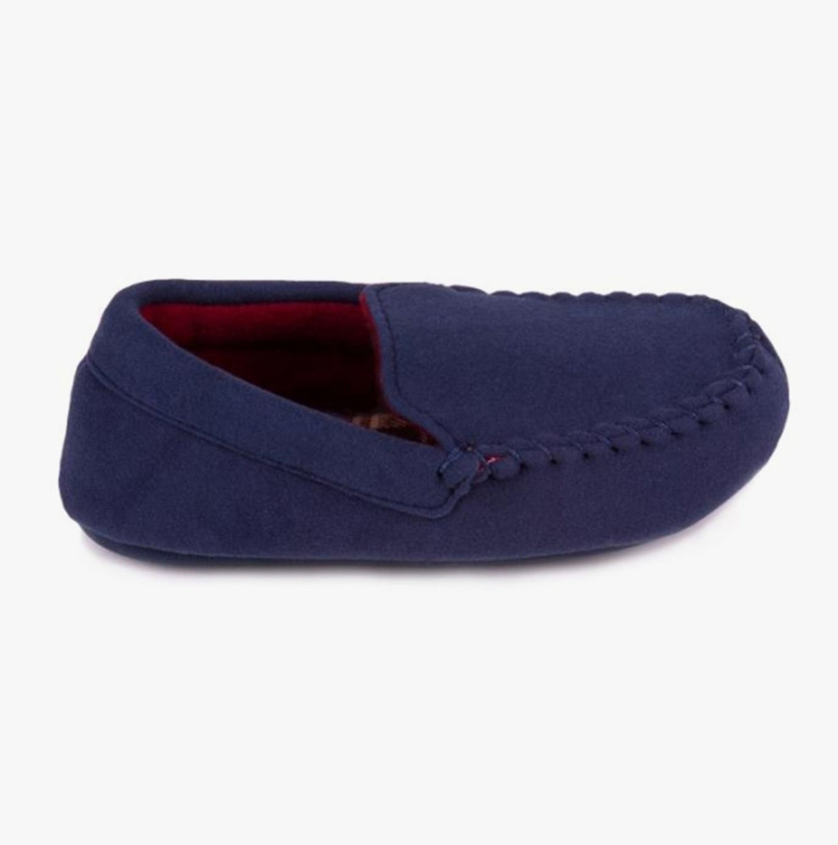 Totes Isotoner MOLESKIN CHECK LINED Boys Moccasin Slippers Navy