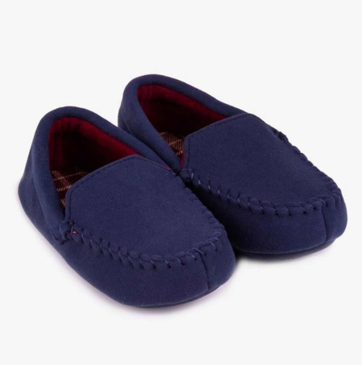 Totes Isotoner MOLESKIN CHECK LINED Boys Moccasin Slippers Navy