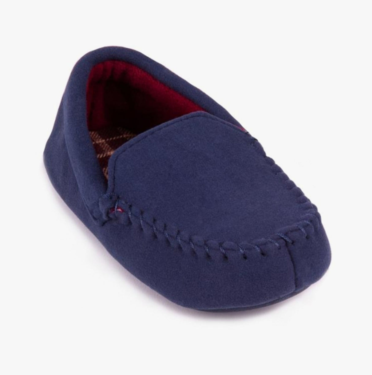 Totes Isotoner MOLESKIN CHECK LINED Boys Moccasin Slippers Navy