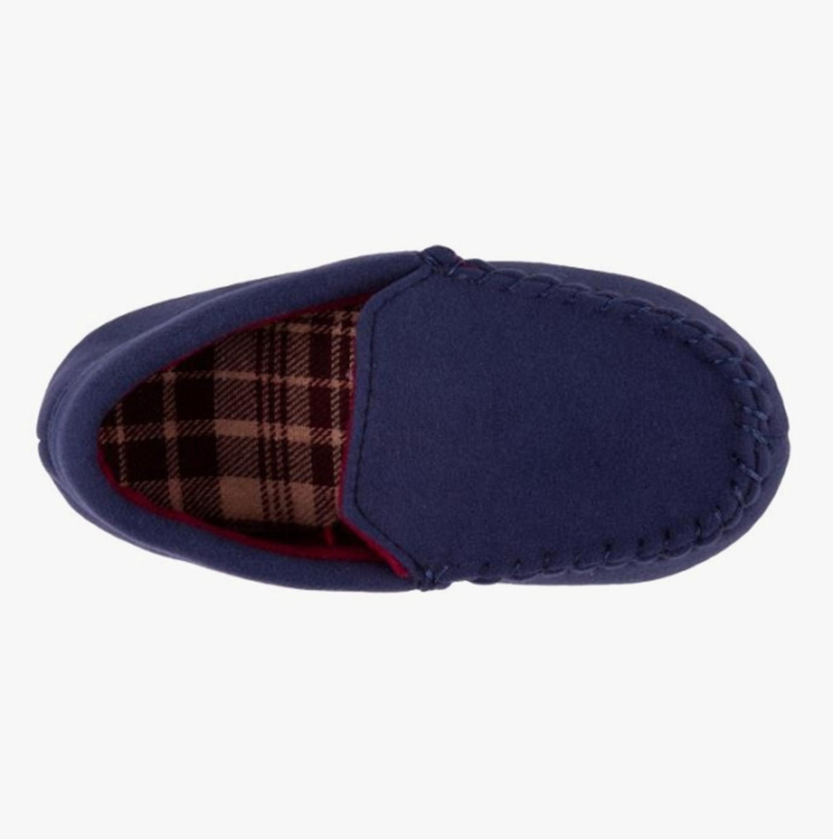 Totes Isotoner MOLESKIN CHECK LINED Boys Moccasin Slippers Navy