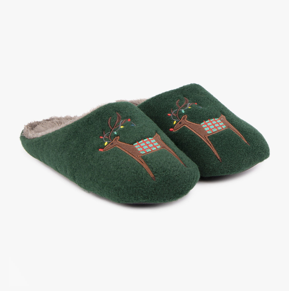 Totes Isotoner NOVELTY REINDEER Mens Mule Slippers Green