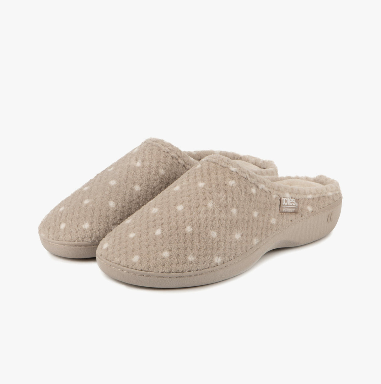 Totes Isotoner POPCORN TERRY Womens Mule Slippers Natural Spot