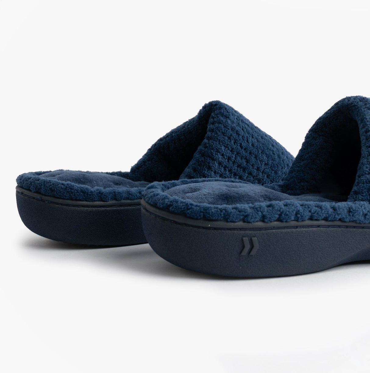 Totes Isotoner POPCORN TURNOVER OPEN TOE Womens Mule Slippers Navy