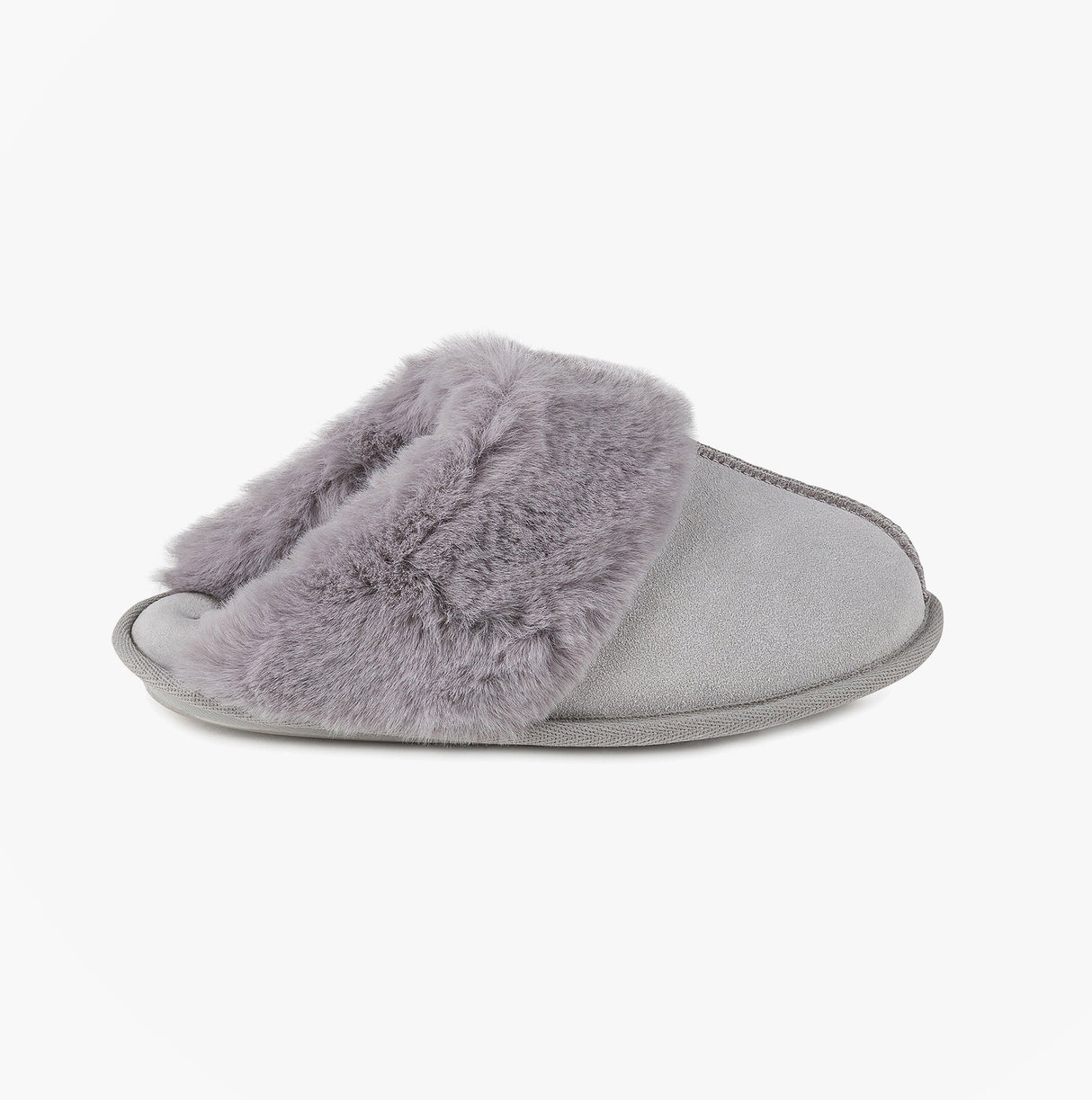 Totes Isotoner REAL SUEDE WITH FUR CUFF Womens Mule Slippers Grey