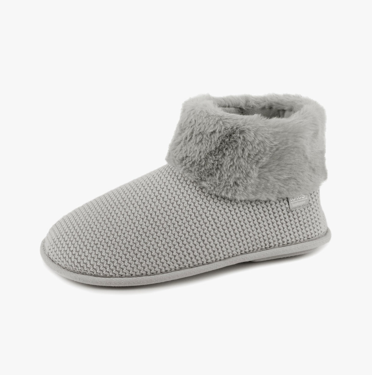 Totes Isotoner KNIT BOOT WITH FUR CUFF Womens Bootie Slippers Grey