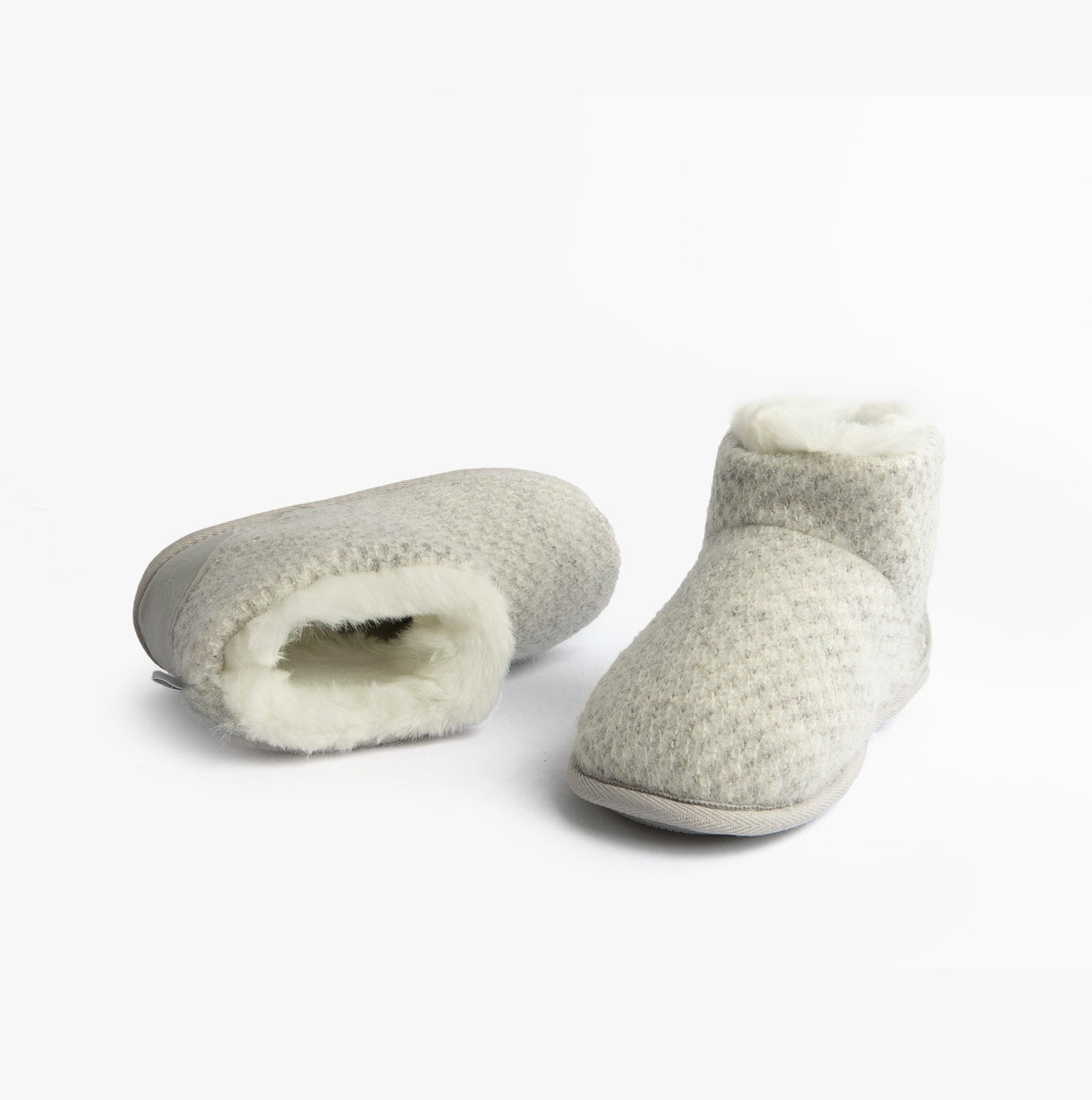 Totes Isotoner SPARKLE KNIT Womens Boot Slippers Light Grey