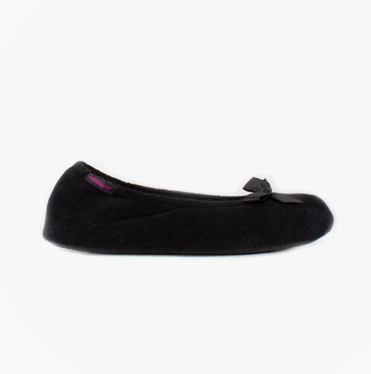 Totes Isotoner STRETCH TERRY BOW Womens Ballerina Slippers Black
