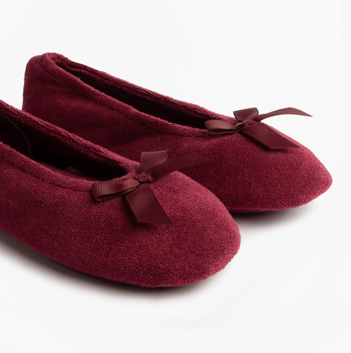 Totes Isotoner STRETCH TERRY BOW Womens Ballerina Slippers Burgundy