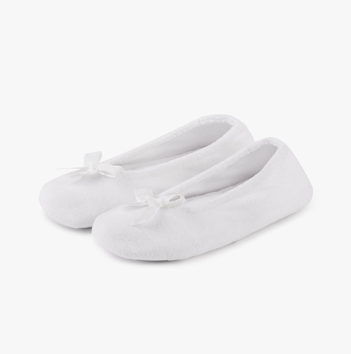 Totes Isotoner STRETCH TERRY BOW Womens Ballerina Slippers White
