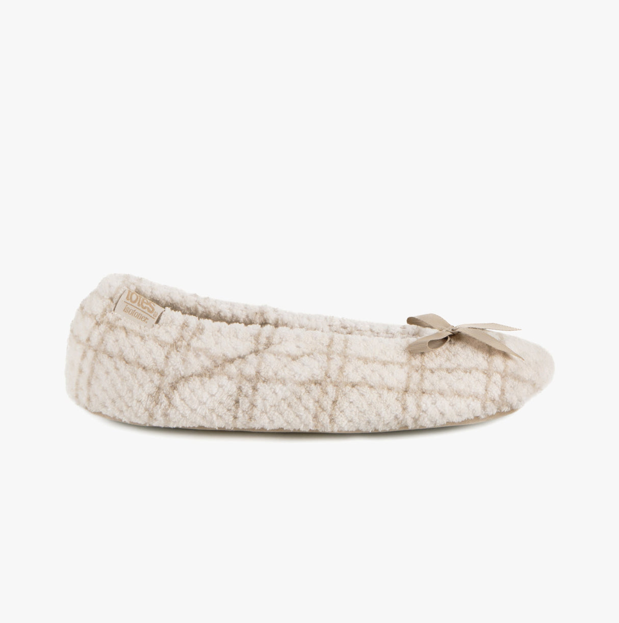 Totes Isotoner POPCORN BALLET Womens Ballerina Slippers Natural Check