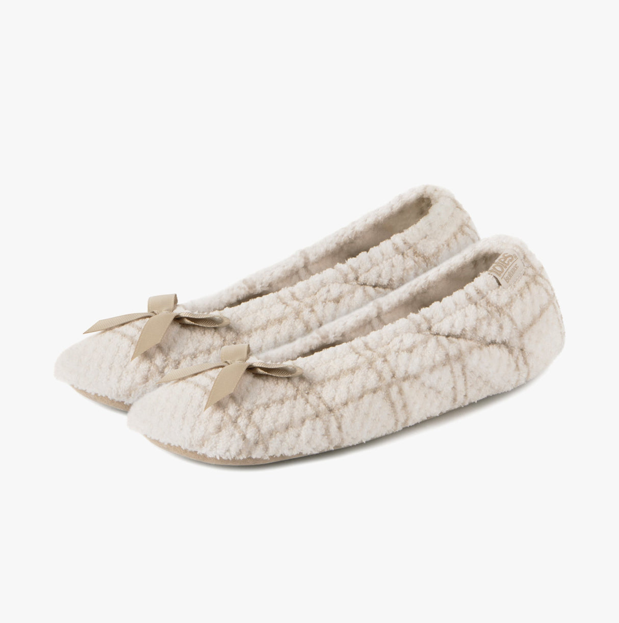 Totes Isotoner POPCORN BALLET Womens Ballerina Slippers Natural Check