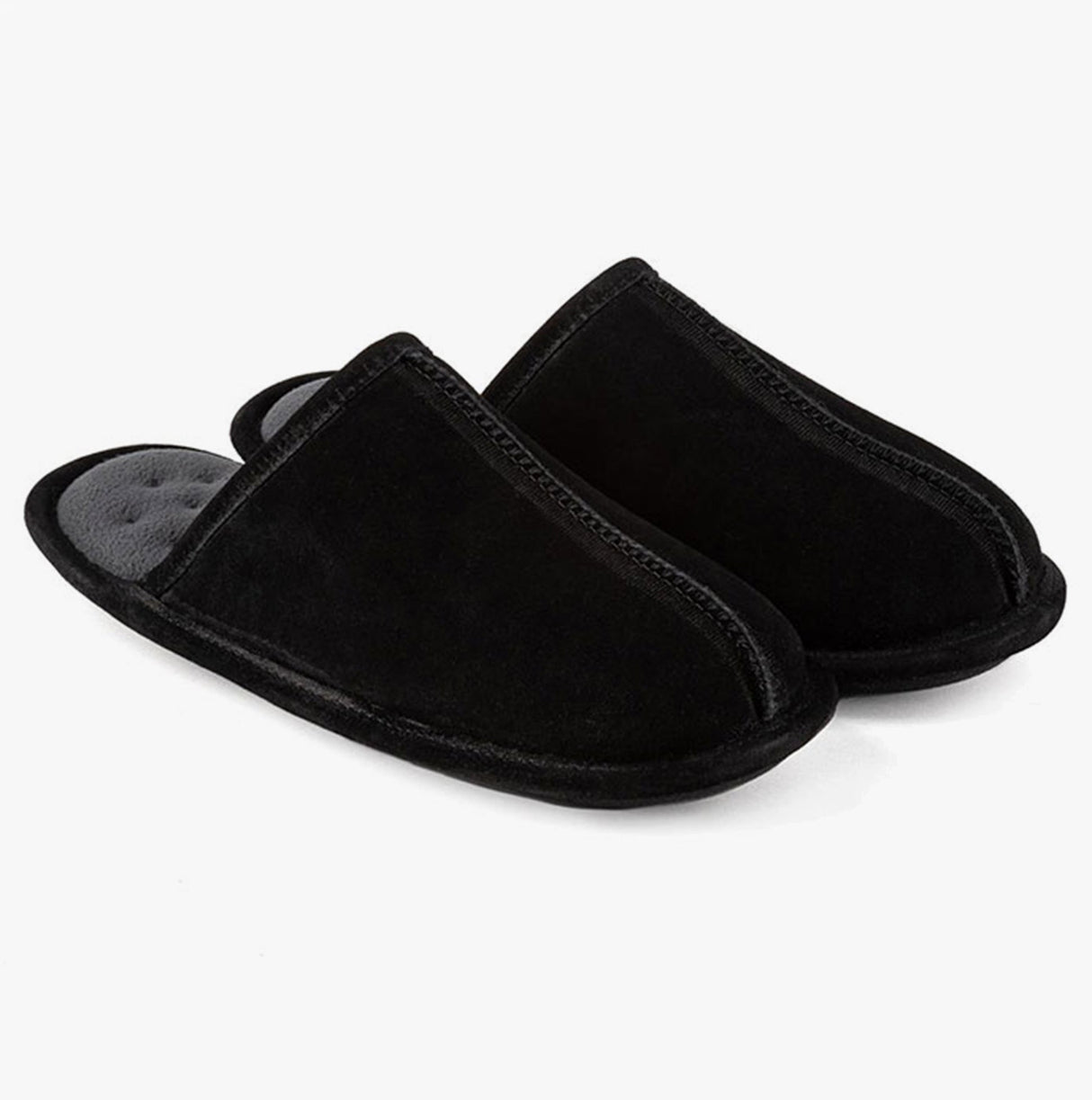 Totes Isotoner REAL SUEDE MULE Mens Memory Foam Slippers Black