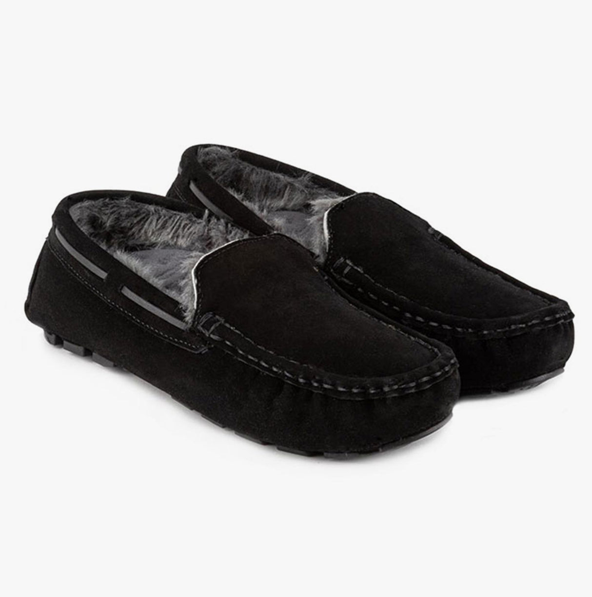 Totes Isotoner REAL SUEDE MOCC Mens Moccasin Slippers Black