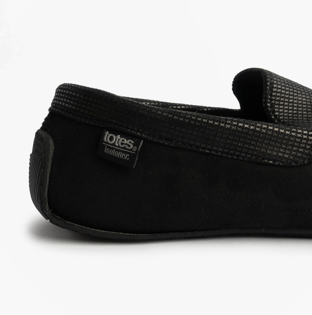 Totes Isotoner SQUARE PATTERNED SMART MOCCASIN Mens Moccasin Slippers Black