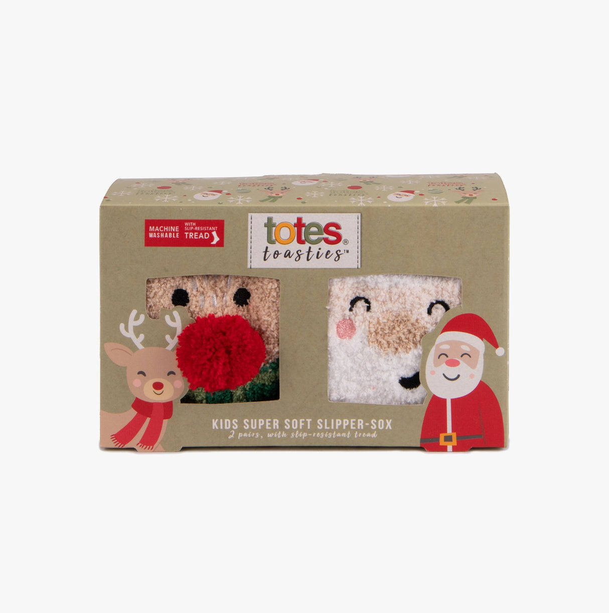 Totes Toasties SUPER SOFT SLIPPER SOCKS (TWIN PACK) Unisex Kids Socks Reindeer / Santa
