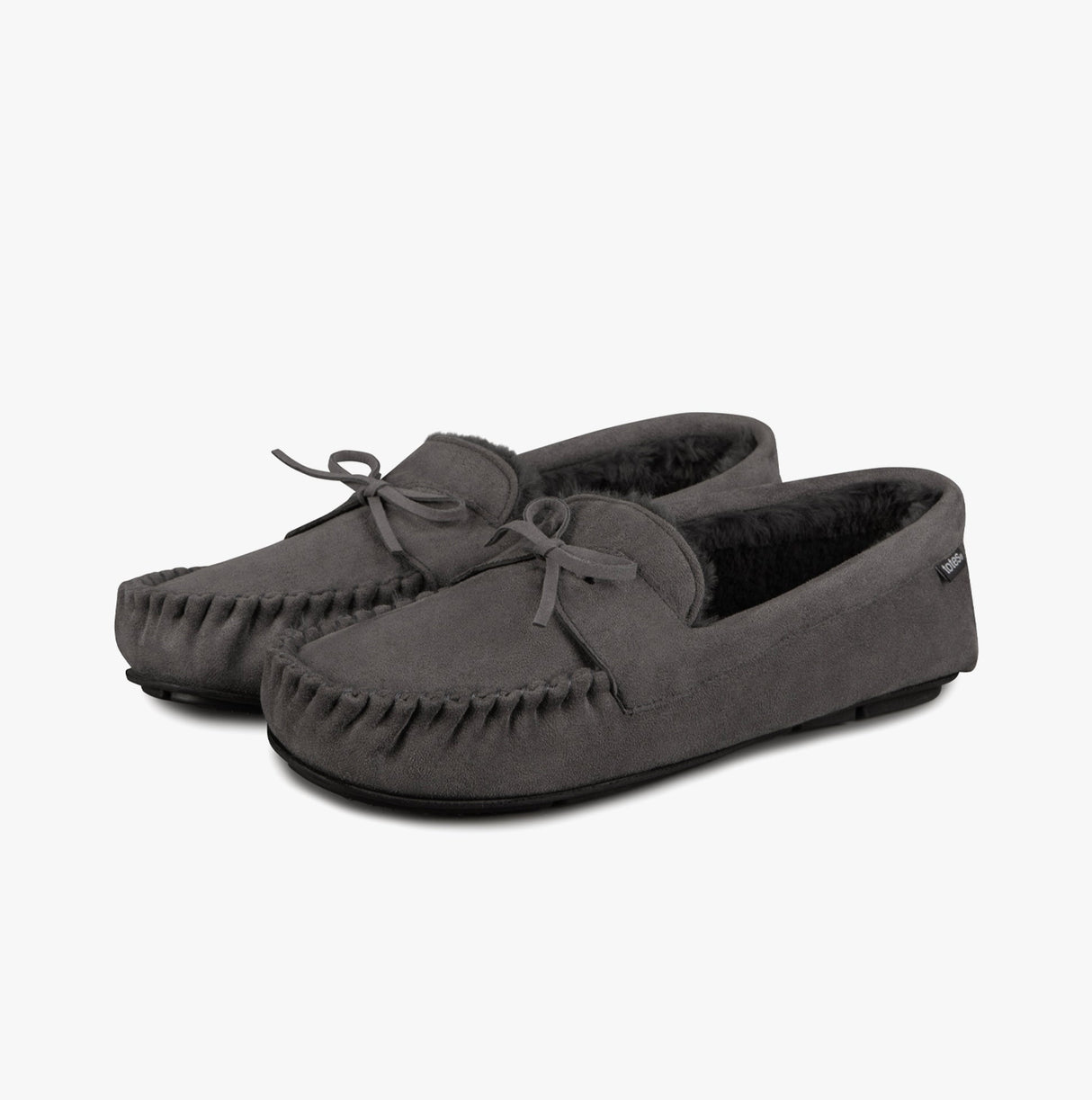Totes Toasties SUEDETTE MOCCASIN Slippers WITH FAUX FUR LINING Mens Grey