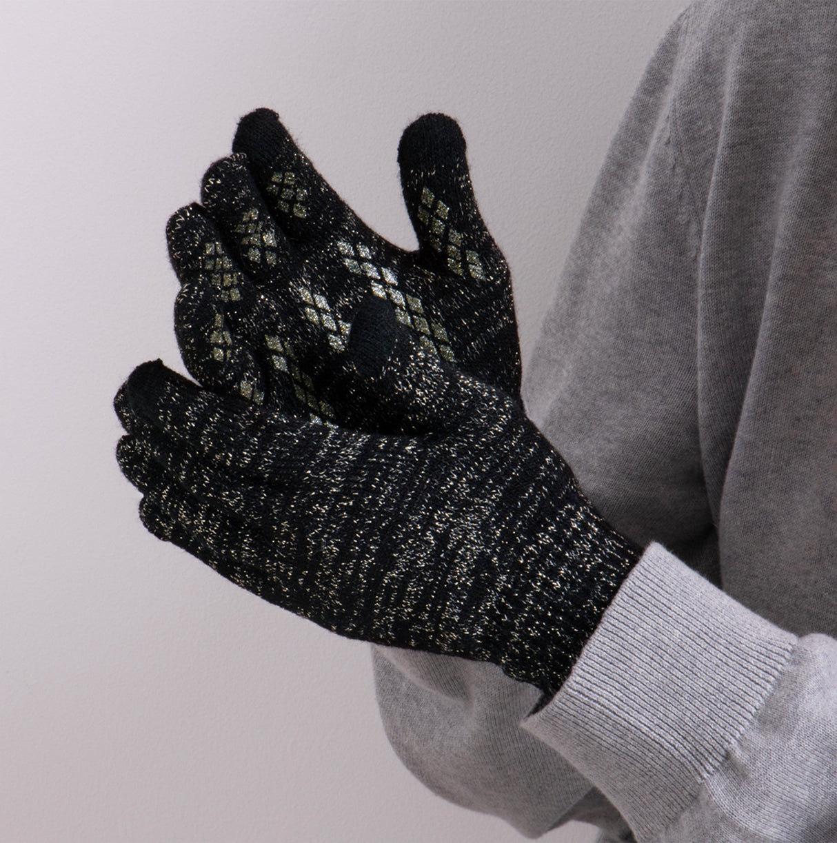 Totes Toasties STRETCH KNITTED SMARTOUCH GLOVES Womens Black Sparkle