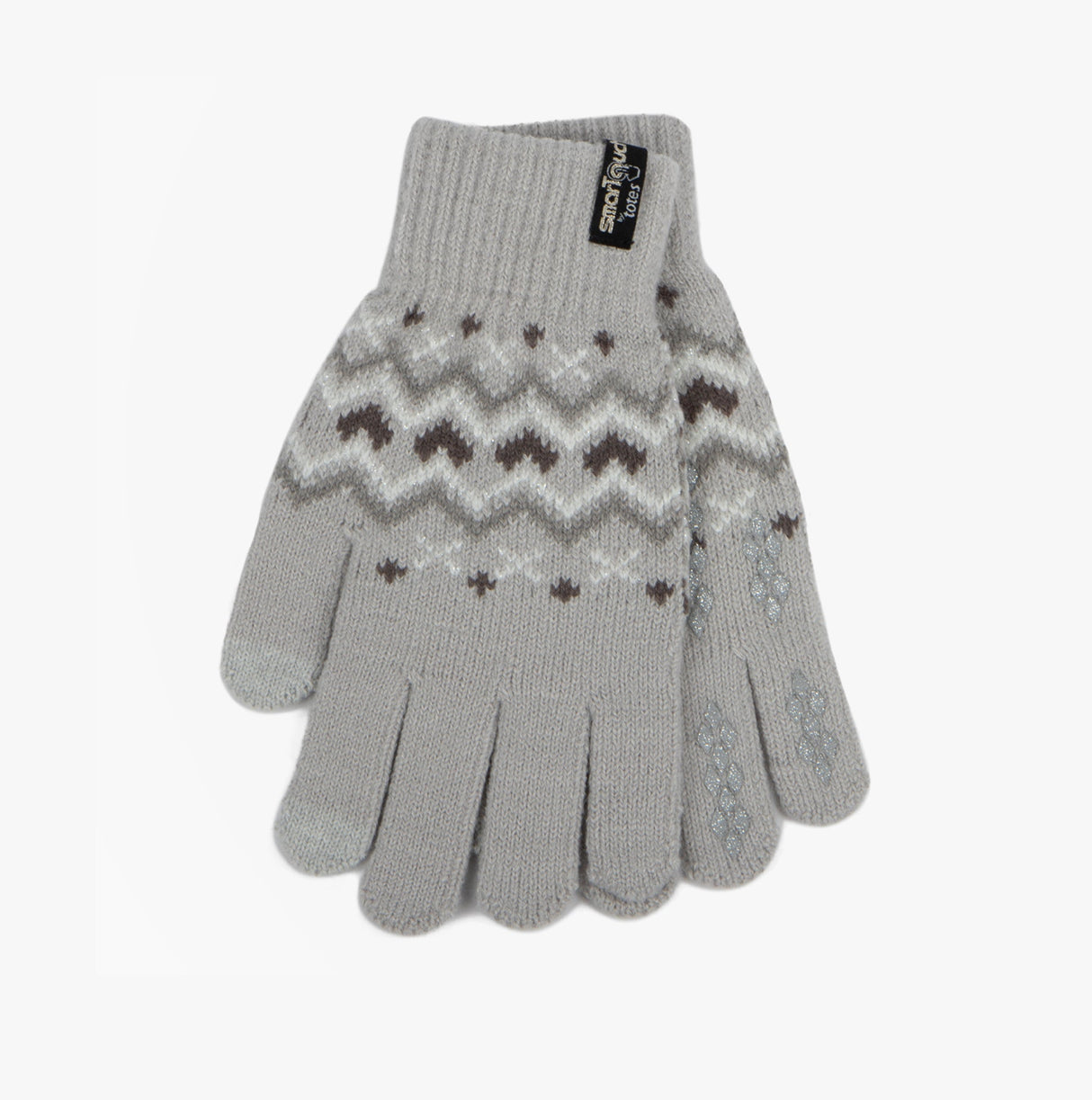 Totes Toasties STRETCH KNITTED SMARTOUCH GLOVES Womens Grey Fair Isle