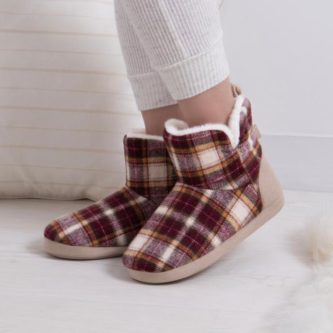 Totes Toasties TARTAN Womens Bootie Slippers Multi