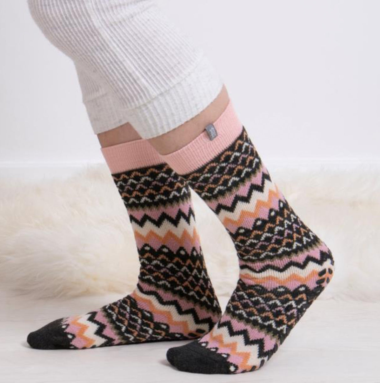 Totes Toasties ORIGINAL SLIPPER SOCKS (TWIN PACK) Womens Rabbit / Fairisle