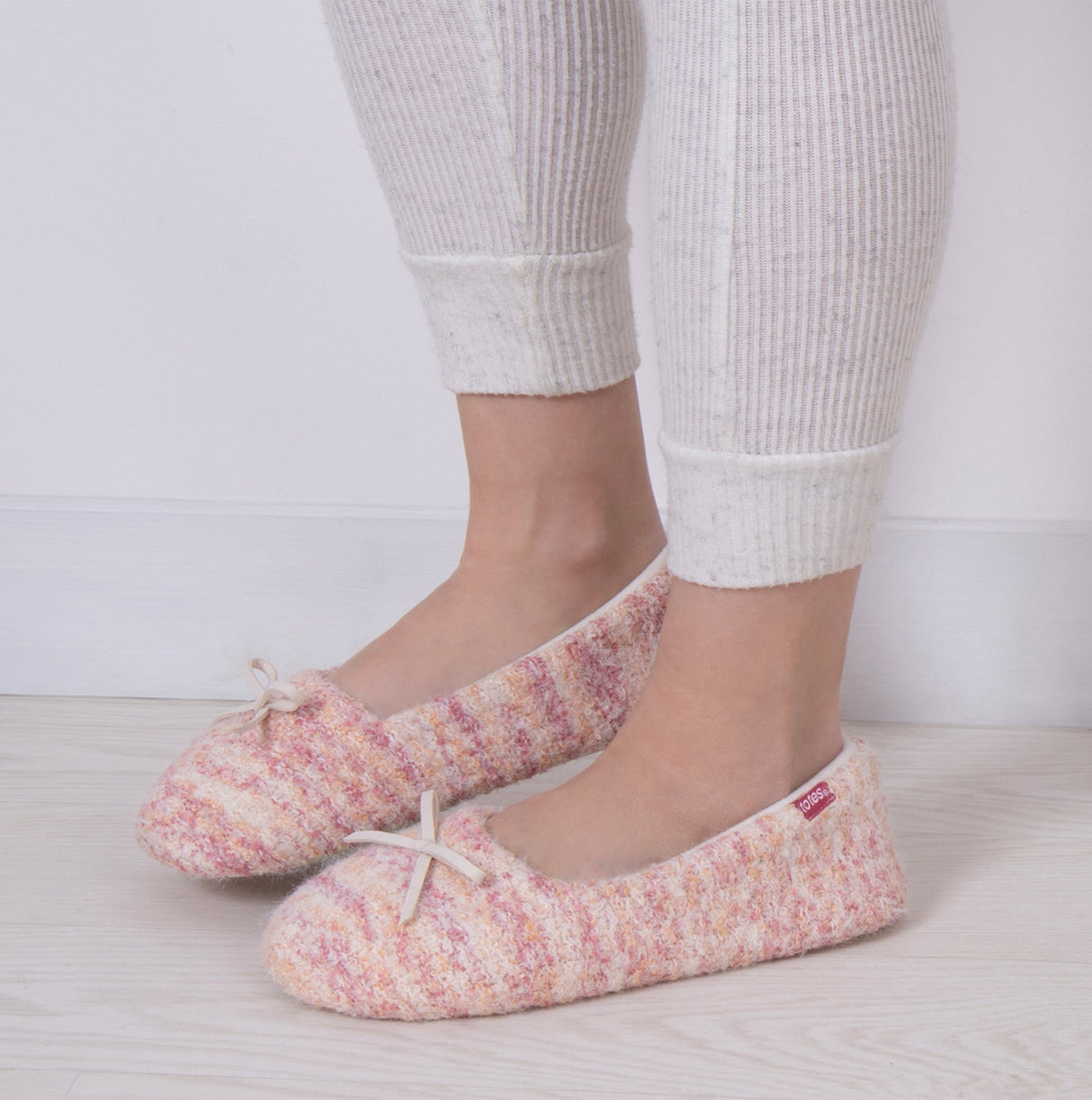 Totes Toasties KNITTED BALLET Slippers Womens Pink