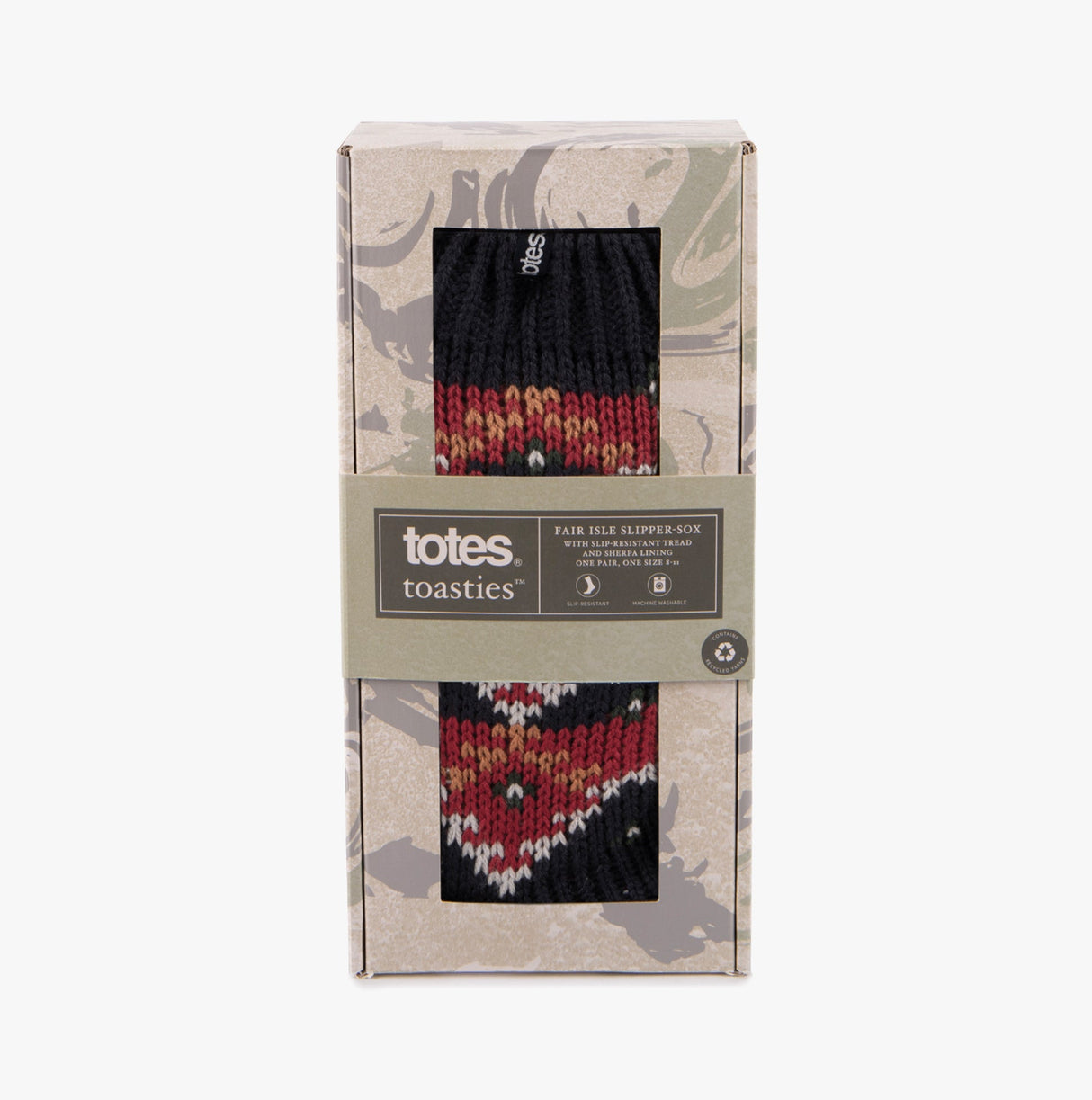 Totes Toasties SHERPA LINED FAIR ISLE SLIPPER-SOX Mens Fairisle