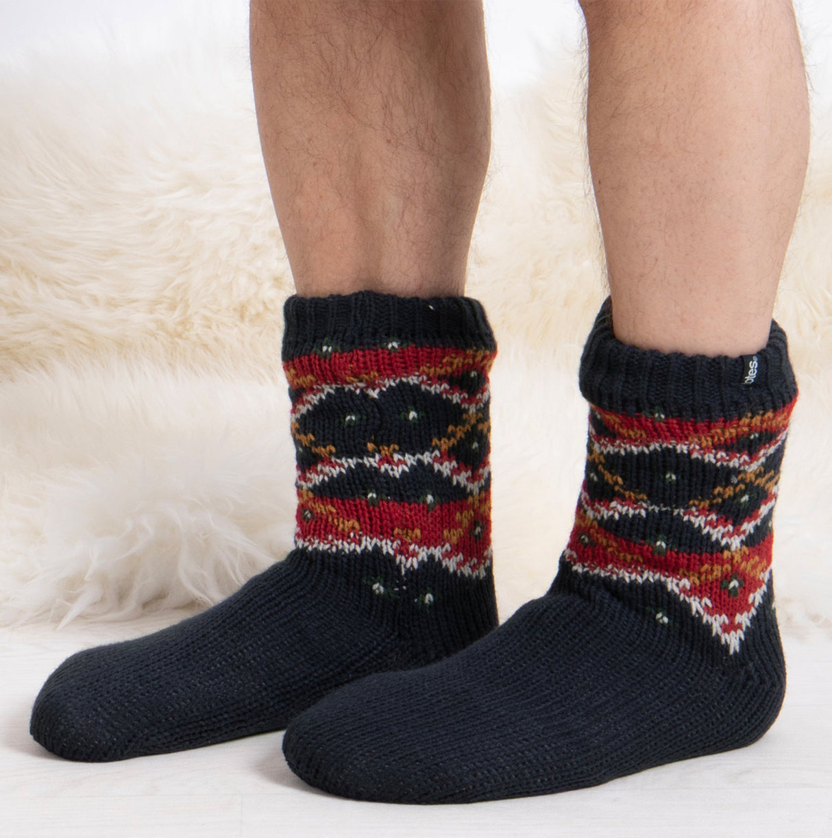 Totes Toasties SHERPA LINED FAIR ISLE SLIPPER-SOX Mens Fairisle