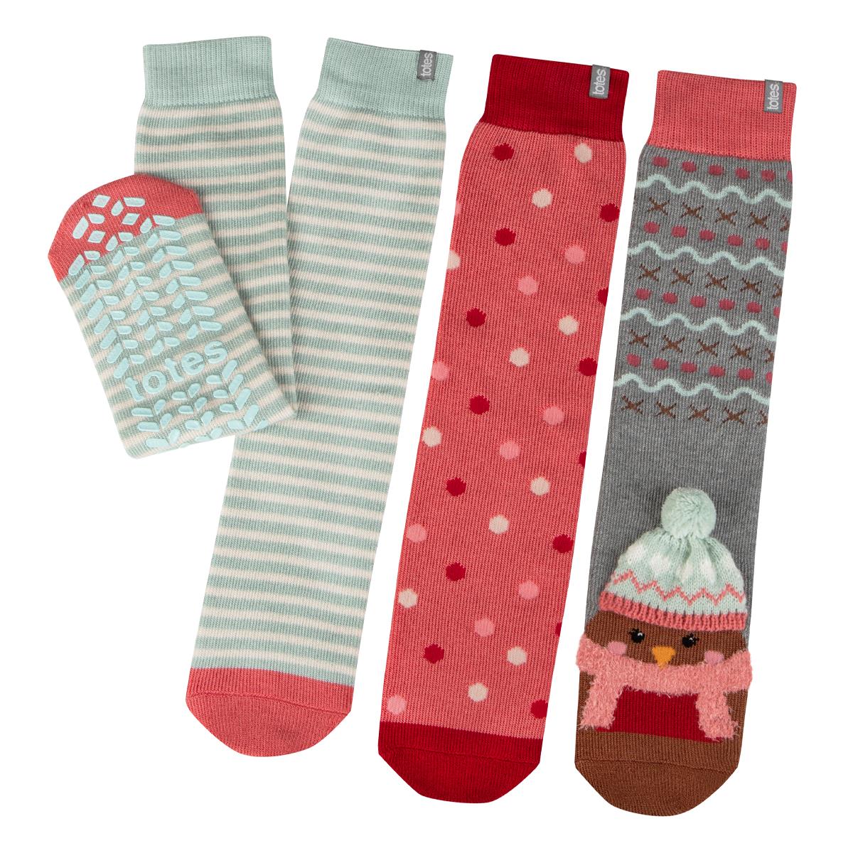 Totes Toasties ORIGINAL SLIPPER SOCKS (TRIPLE PACK) Womens Robin