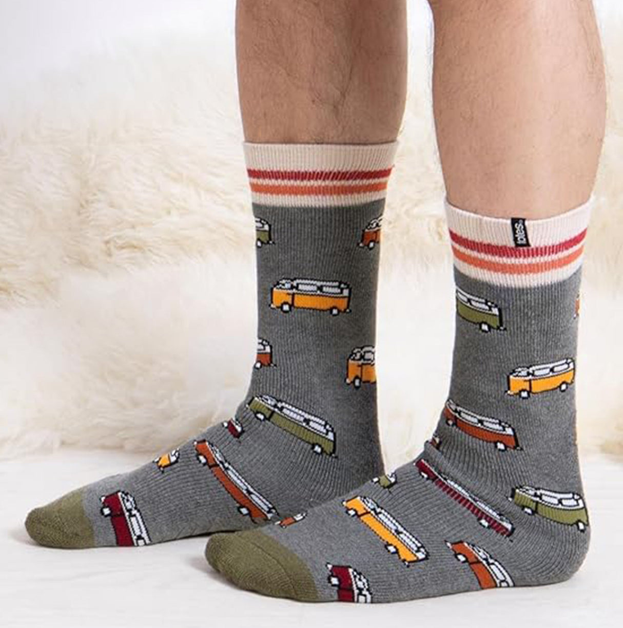 Totes Toasties ORIGINAL SLIPPER SOCKS (TWIN PACK) Mens Socks Campervan / Stripe