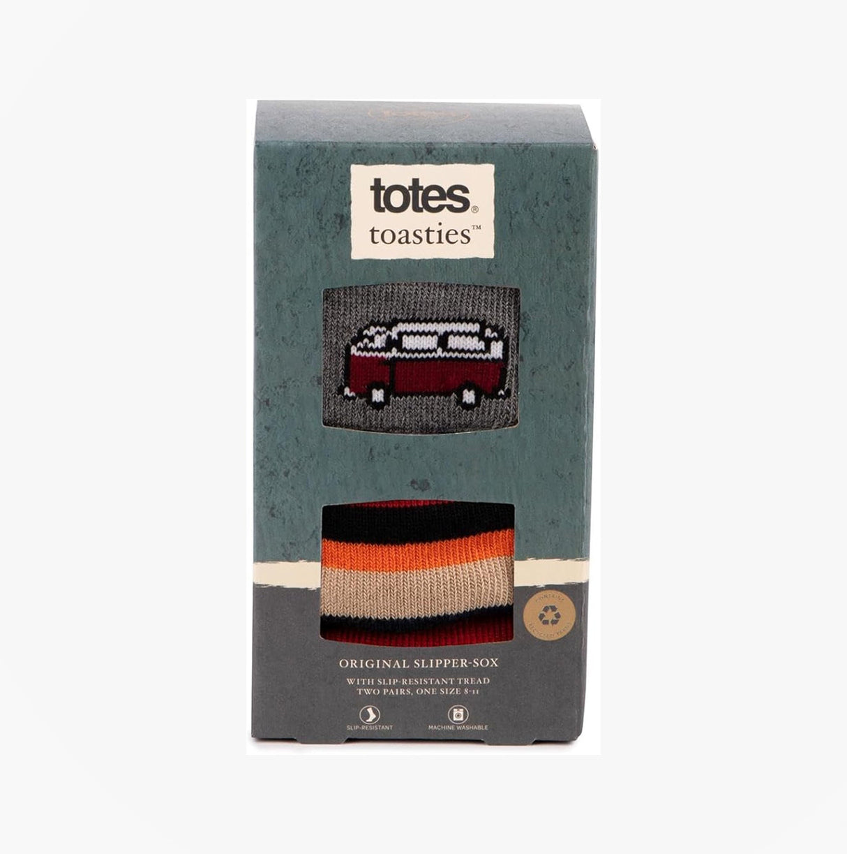 Totes Toasties ORIGINAL SLIPPER SOCKS (TWIN PACK) Mens Socks Campervan / Stripe