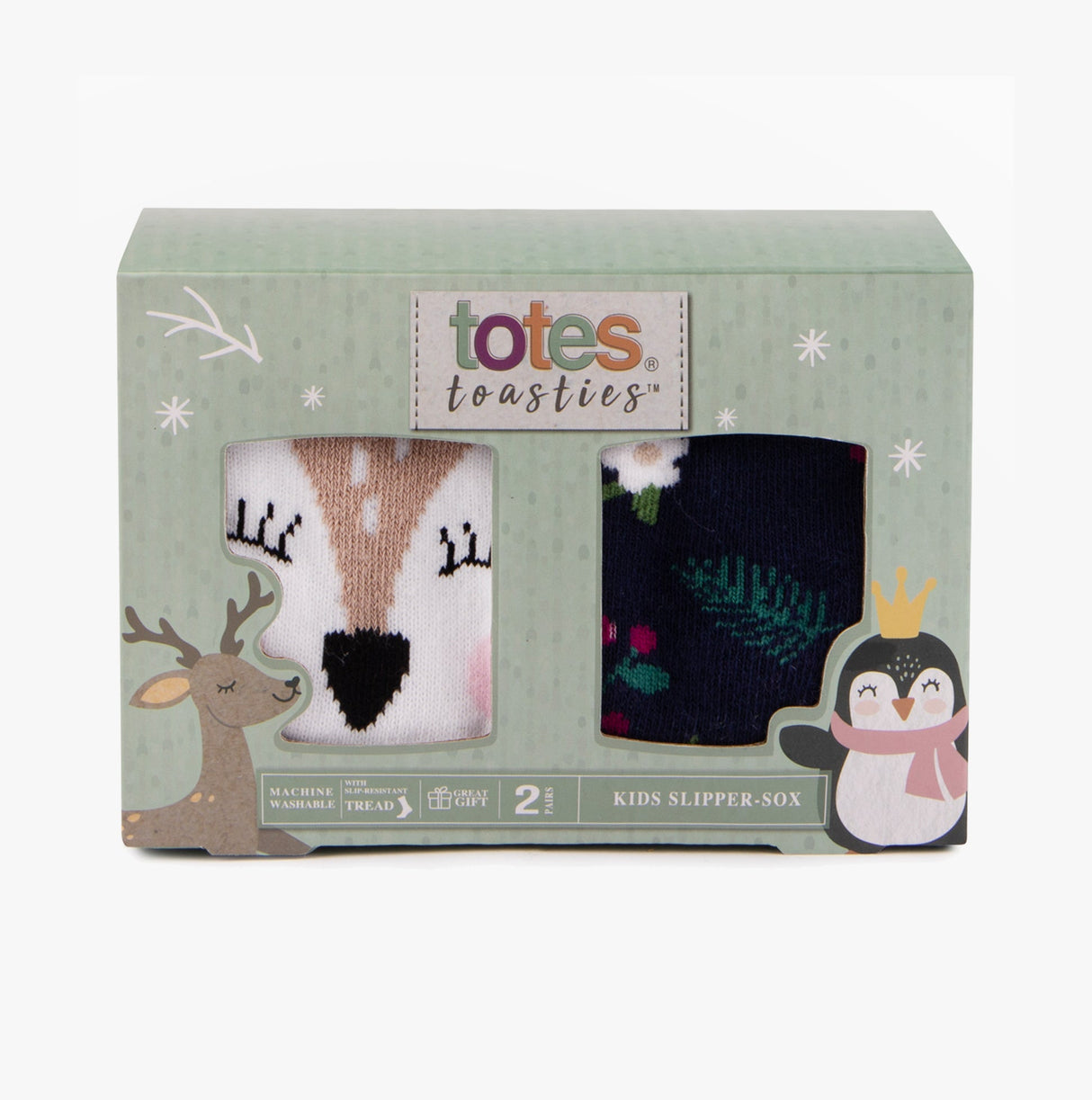 Totes Toasties ORIGINAL Slipper Socks (Twin Pack) Unisex Kids Socks Deer