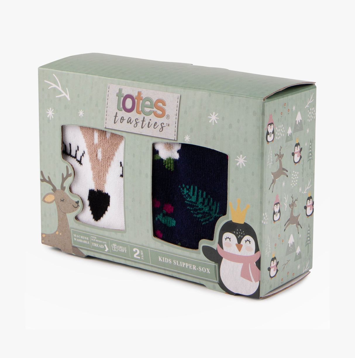 Totes Toasties ORIGINAL Slipper Socks (Twin Pack) Unisex Kids Socks Deer