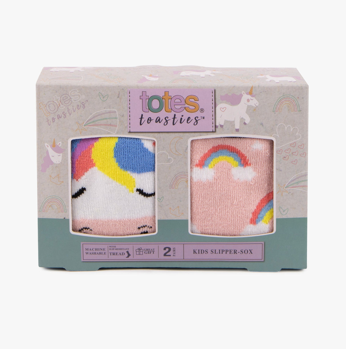 Totes Toasties ORIGINAL Slipper Socks (Twin Pack) Unisex Kids Socks Unicorn