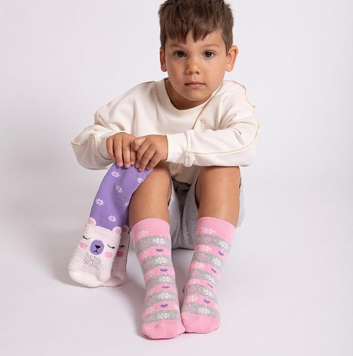 Totes Toasties ORIGINAL SLIPPER-SOX (Twin Pack) Kids Polar Bear/Fair Isle