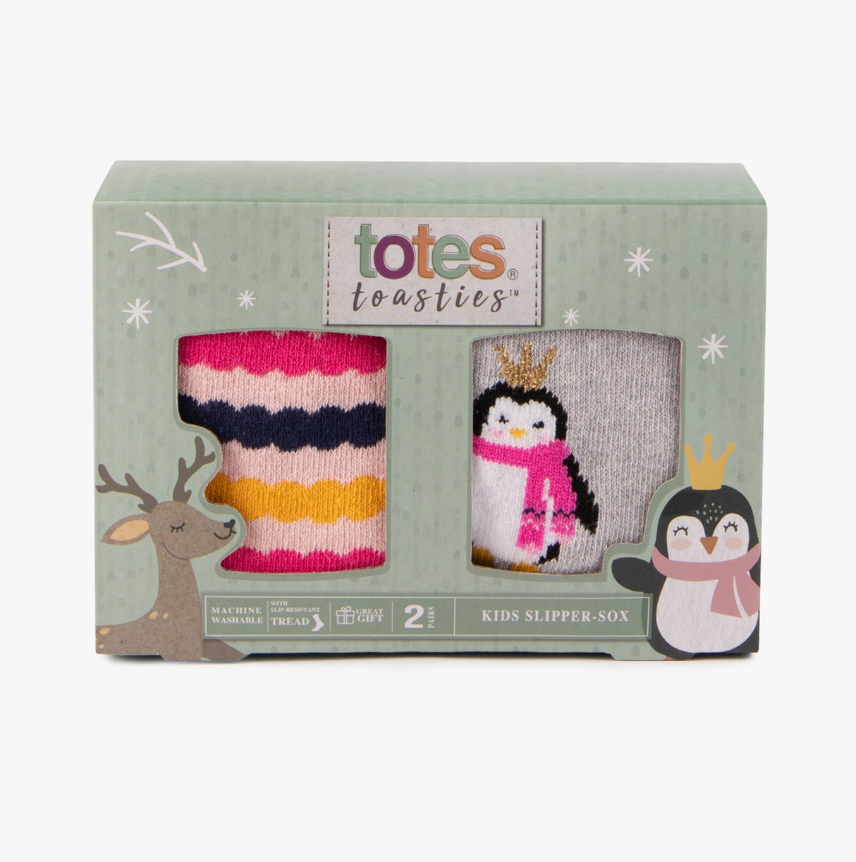 Totes Toasties ORIGINAL Slipper Socks (Twin Pack) Unisex Kids Socks Penguin / Stripe