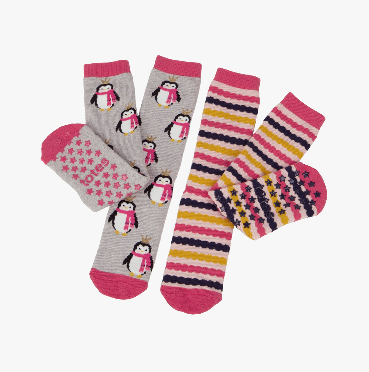 Totes Toasties ORIGINAL Slipper Socks (Twin Pack) Unisex Kids Socks Penguin / Stripe