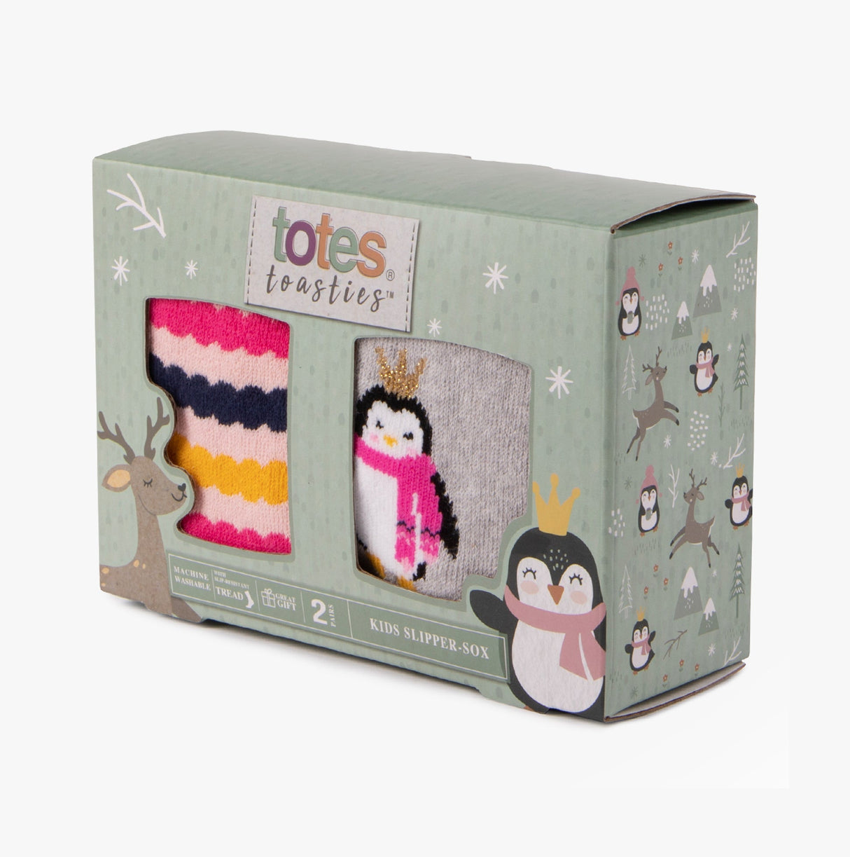 Totes Toasties ORIGINAL Slipper Socks (Twin Pack) Unisex Kids Socks Penguin / Stripe