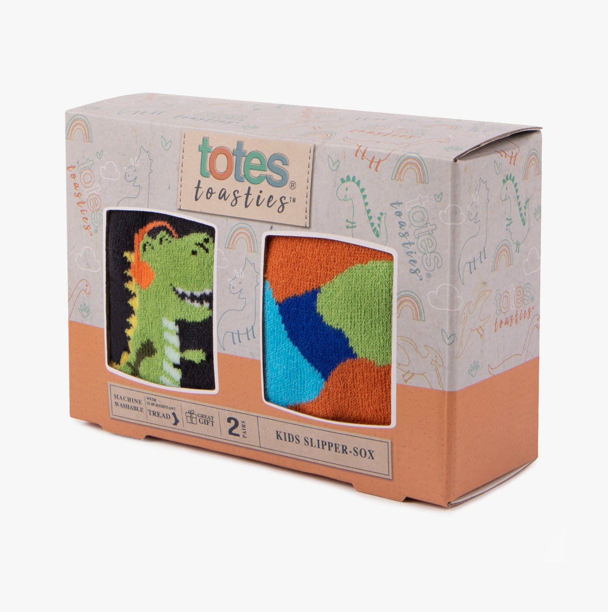Totes Toasties ORIGINAL Slipper Socks (Twin Pack) Unisex Kids Socks Dino