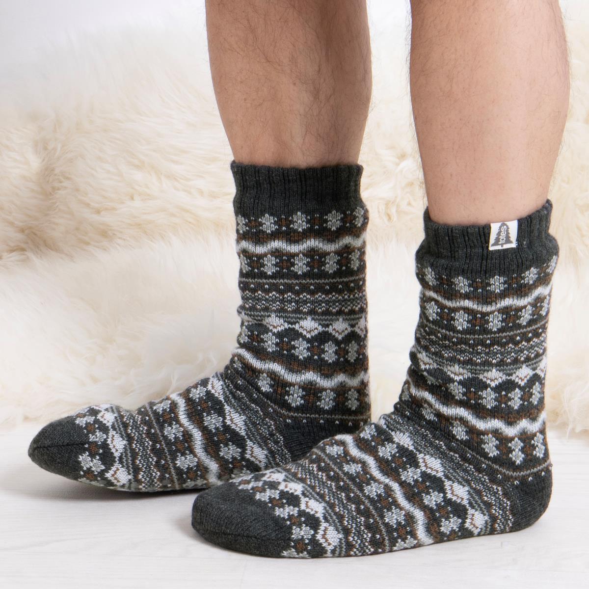 Totes Toasties SHERPA LINE FAIR ISLE SLIPPER SOCKS Mens Socks Fairisle