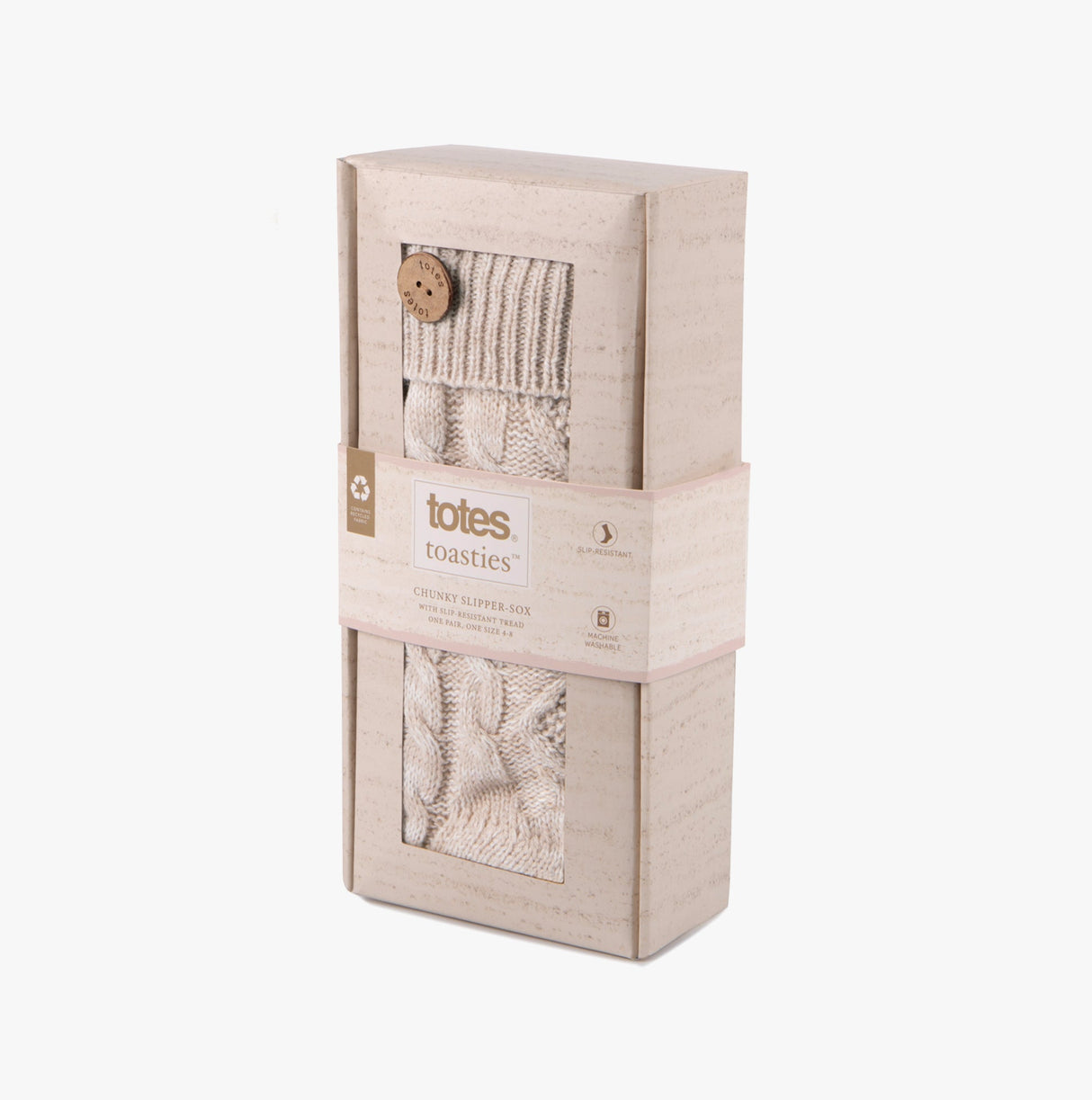 Totes Toasties TEXTURE SLIPPER SOCKS WITH BUTTON Womens Socks Biscuit