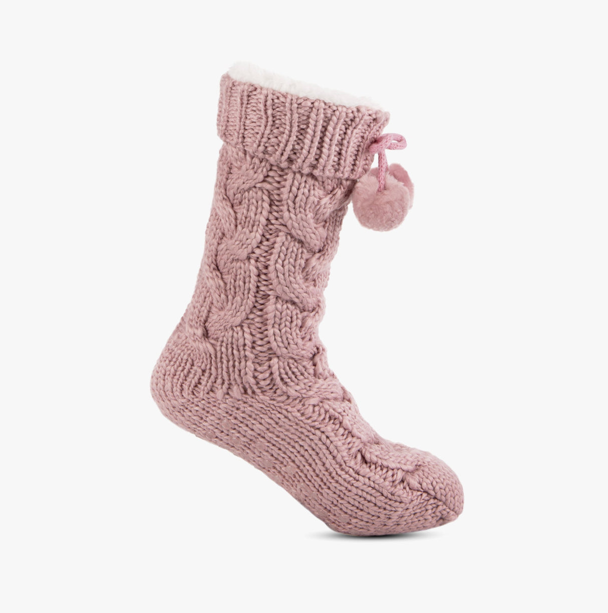 Totes Toasties LUXURY CHUNKY KNIT Pom Slipper-Sox Womens Dusky Pink