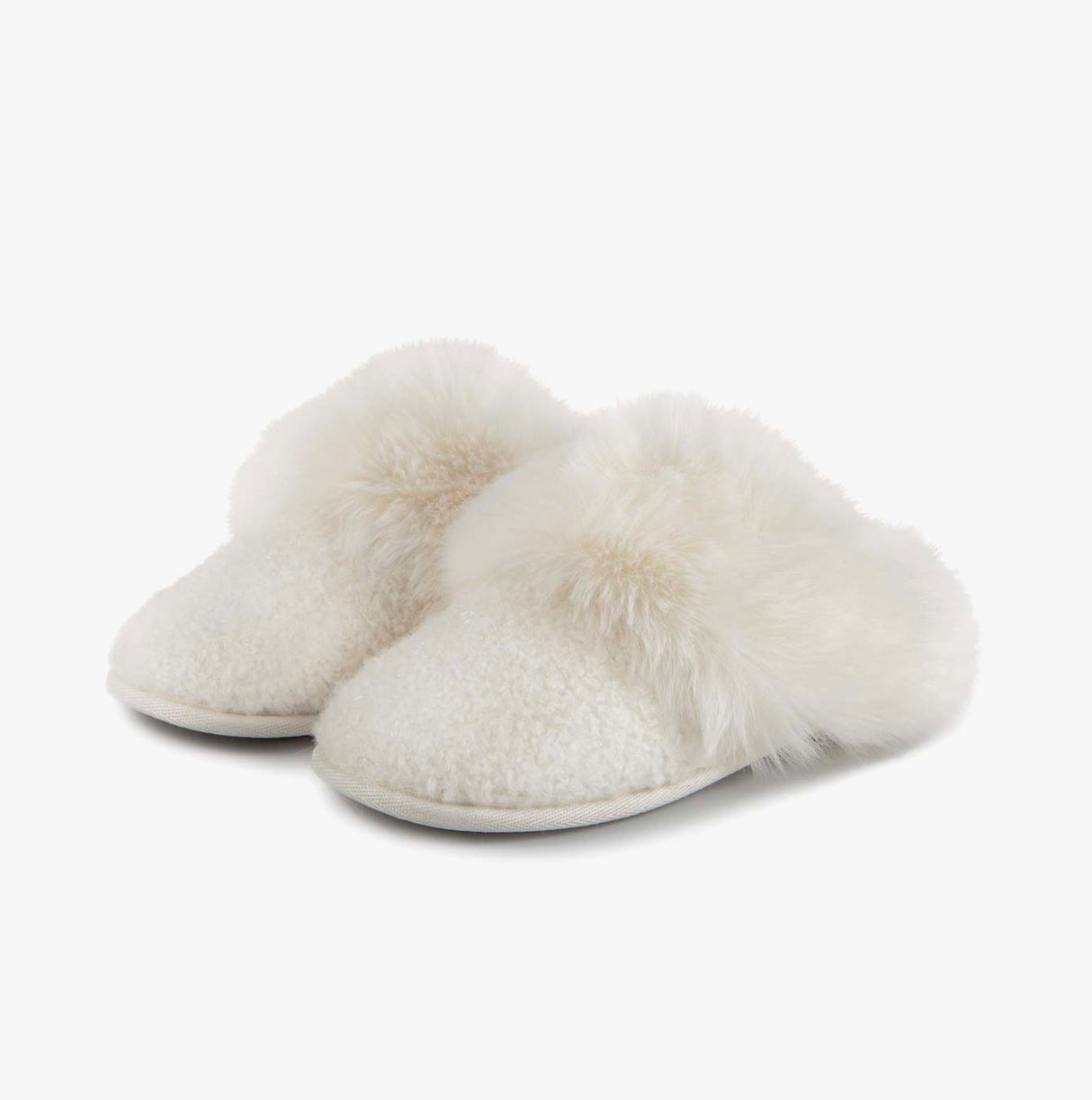 Totes Toasties TEXTURED SPARKLE FAUX FUR MULE Slippers Womens Cream
